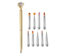 Replaceable Nail Art Painting Pen Set with Pull Line Striping | Stainless Steel and Fiber Build, Golden Finish, Professional Use, Stylish Gift for Friends and Co-workers