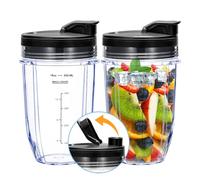 Replacement 18oz Blender Cup with Sip & Seal Lid For Nutri Ninja BL450 BL456 BL480 BL482 BL640 BL642 BL682 BN401 BN751 BN801 Foodi SS101 SS151 SS351 SS401 SS400 Ninja Blender Auto IQ Blade, 2-Pack