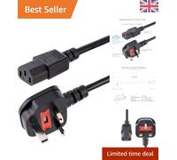Replacement 3m Black AC Power Cord - 13A, 250V, Fully Molded for Durability