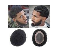 Replacement Afro Curly Men Toupee Human Hair 8" x10" Fine Mono and NPU Round Base Man Hair Unit Systems