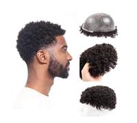 Replacement Afro Curly Toupee for Men 0.1mm Injection Full Skin Male Hair Prosthesis 6mm Curly Human Hair Wigs Systems(8x10)