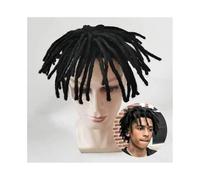 Replacement Afro Toupee for Black Men, 7" Human Hair Dreadlock Wig Fine Mono with PU Around Male Hair Prosthesis Natural Black Remy Hair Replacement System Units Systems(8x11)