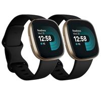 Replacement Bands Compatible with Fitbit Versa 3 / Versa 4 / Sense/Sense 2, Silicone Adjustable Classic Accessory Wristband Fitness Straps for Women Men Large Black+Black (2 Pack)