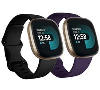 Replacement Bands Compatible with Fitbit Versa 3 / Versa 4 / Sense/Sense 2, Silicone Adjustable Classic Accessory Wristband Fitness Straps for Women Men Large Black+Purple (2 Pack)