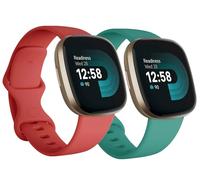Replacement Bands Compatible with Fitbit Versa 3 / Versa 4 / Sense/Sense 2, Silicone Adjustable Classic Accessory Wristband Fitness Straps for Women Men Large Red+Teal (2 Pack)