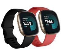 Replacement Bands Compatible with Fitbit Versa 3 / Versa 4 / Sense/Sense 2, Silicone Adjustable Classic Accessory Wristband Fitness Straps for Women Men Large Black+Red (2 Pack)