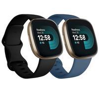 Replacement Bands Compatible with Fitbit Versa 3 / Versa 4 / Sense/Sense 2, Silicone Adjustable Classic Accessory Wristband Fitness Straps for Women Men Large Black+Slate (2 Pack)