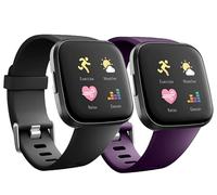 Replacement Bands Compatible with Fitbit Versa/Versa 2 / Versa Lite, Silicone Adjustable Classic Accessory Wristband Fitness Straps for Women Men Small Black+Purple (2 Pack)