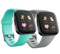Replacement Bands Compatible with Fitbit Versa/Versa 2 / Versa Lite, Silicone Adjustable Classic Accessory Wristband Fitness Straps for Women Men Small Teal+Grey (2 Pack)