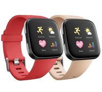 Replacement Bands Compatible with Fitbit Versa/Versa 2 / Versa Lite, Silicone Adjustable Classic Accessory Wristband Fitness Straps for Women Men Large Red+Khaki (2 Pack)