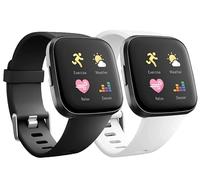 Replacement Bands Compatible with Fitbit Versa/Versa 2 / Versa Lite, Silicone Adjustable Classic Accessory Wristband Fitness Straps for Women Men Small Black+White (2 Pack)