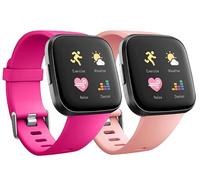 Replacement Bands Compatible with Fitbit Versa/Versa 2 / Versa Lite, Silicone Adjustable Classic Accessory Wristband Fitness Straps for Women Men Small Red+Peach (2 Pack)