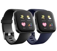 Replacement Bands Compatible with Fitbit Versa/Versa 2 / Versa Lite, Silicone Adjustable Classic Accessory Wristband Fitness Straps for Women Men Small Black+Blue (2 Pack)
