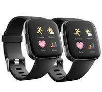 Replacement Bands Compatible with Fitbit Versa/Versa 2 / Versa Lite, Silicone Adjustable Classic Accessory Wristband Fitness Straps for Women Men Large Black+Black (2 Pack)