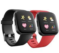 Replacement Bands Compatible with Fitbit Versa/Versa 2 / Versa Lite, Silicone Adjustable Classic Accessory Wristband Fitness Straps for Women Men Small Black+Red (2 Pack)