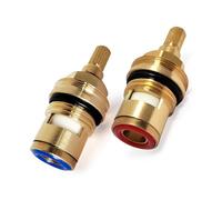 Replacement Brass Ceramic Disc Stem Cartridge Faucet Cartridge Valve Quarter Turn G1/2" X 53.5mm X 12mm Spline Length 20 Teeth,Red and Blue