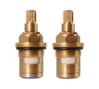 Replacement Brass Pair Ceramic Stem Disc Cartridge Mixer Hot and Cold Tap Inner Faucet Bathroom Basin Valve Quarter Turn G1/2" for Bathroom Kitchen Tap(1 Pair Hot & Cold)