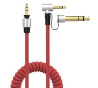 Replacement Cable for Beats by Dr. Dre Solo Pro Studio HD Mixr 3.5mm Red | Coiled Cable 1.5M-2M, Gold-Plated OFC Copper, 6.35mm Adapter, Detox & Solo Pro