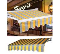 Replacement Canopy Fabric for Patio Umbrella, Outdoor Waterproof Cloth, Anthracite Yellow Gray Stripes, 4x1.5m, Easy Install, Perfect for Garden and Deck