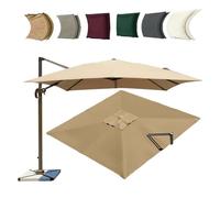 Replacement Canopy for 4x3M Rectangular Offset Umbrella Garden Patio Shade Cover Waterproof 8 Rib Outdoor Sunshade (Khaki 2.5x2.5m/8.2x8.2ft)