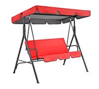 Replacement Canopy with Swing Cushion Cover - 210D Oxford Waterproof UV Resistant Swing Top Seat Covers Set for Outdoor Garden Patio Hammock 2-3 Seater Sunshade Awning (Red,195x125cm(77x49''))