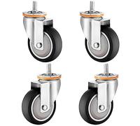 Replacement Caster Wheels Set of 4 for Fur Trolleys 100mm Swivel TPR Rubber Castors with Dual Locking Brake M10/M12 Threaded Stem No Noise Perfect for Smooth li