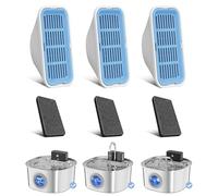 Replacement Cat Water Fountain Filters, 3 Filters and 3 Pre-Filter Sponges for 108oz/3.2L Stainless Steel Pet Water Fountain 309A/309B/309C