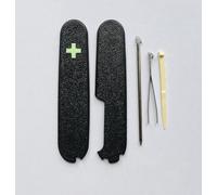 Replacement Covers For Victorinox Scales Plus 91mm Plastic Handles With Toothpick Tweezers And Pen Glowing Cross (Black)