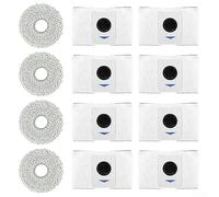Replacement Dust Bags and Reusable Mopping Cloths for Ecovacs, X1 Series Robot Vacuum - 8-Pack Dust Bags with Filter & 4 Washable Mop Pads (Grey)