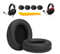 Replacement EarPads Compatible with Hyper-X Cloud 1/2/3/Pro/Core/Alpha/Alpha S/Flight/Stinger/Mix/CloudX Headsets - Soft Protein Leather Earpads + 4pcs Bonus Mic Foam Covers （Black）