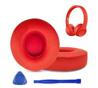 Replacement Earpads for Beats Solo2&3 Headphones,Compatibel Beats Solo2&3 Replacement Ear Pads,Upgraded Ear Covers with Soft Protein Leather,Optimized Noise Isolation Memory Foam (Light Red)