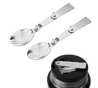Replacement Foldable Spoon and Fork Set Compatible with Thermos Funtainer 16oz Food Jar, Stainless Steel Spoon Salad Spork Portable Outdoors, Dishwasher Safe