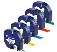 Replacement for Dymo Letratag Refills Tape (5, Black on White/Yellow/Red/Green/Blue)