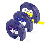 Replacement for Dymo Letratag Refills Tape Plastic 12mm x 4m | 12267 91201 91202 Compatible with Dymo Label Tape for LT-100H LT-100T LT-110T 200B XR XM QX50, Black on Yellow/White/Clear