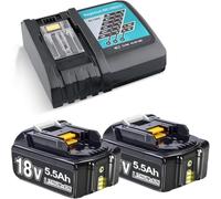 Replacement for Makita 18v Batteries: 2x 5.5Ah Battery and DC18RC Charger | Compatible with Makita BL1860 BL1860B BL1850 BL1850B BL1840 BL1830 BL1820 LXT400 DC18RA DC18RC DC18RD