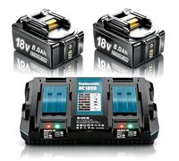Replacement for Makita 18V Batteries: 2x 8.0ah Battery + Dual Port Charger