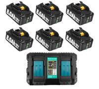 Replacement for Makita 18V Batteries: 6×8.0Ah Battery + Dual Port Charger
