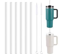 Replacement Glass Straws for Stanley 40oz Adventure Tumbler, 6Pcs Reusable Glass Straws with 2Pcs Cleaning Brush, 31cm Extra Long Straws Compatible with Stanley Cup 40oz Water Bottle (6 Straight)