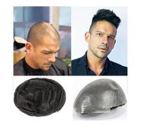 Replacement Handmade Human Hair Men Toupee 0.02-0.03mm Ultra Thin Skin PU Base Hairpiece Hair Units 6" European Hair Replacement System Men's Capillary Prosthesis Systems(Jet black,6x8)