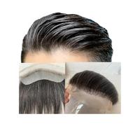 Replacement HD Invisible Lace Front Hairline 4cmx18cm Men Forehead Hairline Toupee Lace Front PU Back Hairline 1B# Human Hair Mixed 20% Gray Hair Man Hairpieces Systems