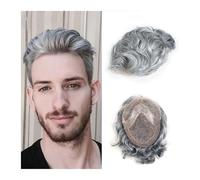 Replacement Human Hair Replacement System Toupee for Men Fine Mono Wave Male Wigs Men's Prosthesis 8x10 Grey Hairpiece Units Systems(1b#)