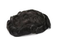 Replacement Human Hair Toupee for Men Silk Base Top with Thin Skin PU Around Mens Toupee Straight Hair Replacement System #1B Natural Black Men's Hair Units Systems(7x9)