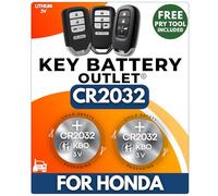 Replacement Key for Honda Civic, Accord, CRV, Pilot, Odyssey, HRV - Smart Remote Key Battery (2 Pack) CR2032 - Includes Mounting Guide