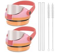 Replacement Lid Compatible with Owala FreeSip Sway 40oz Water Bottles, 2 Pack Caps with Carry Handle, with Straws & Cleaning Brushes, Easy-Open Button, Lid Accessory for FreeSip Sway Bottles (Pink)