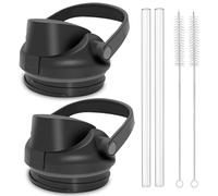 Replacement Lid Compatible with Owala FreeSip Sway 40oz Water Bottles, 2 Pack Caps with Carry Handle, with Straws & Cleaning Brushes, Easy-Open Button, Lid Accessory for FreeSip Sway Bottles (Black)