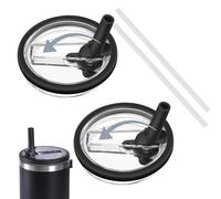 Replacement Lid for 40 oz Stanley Cup - Pack of 2 Reusable Leak-proof and Dustproof Tumbler Covers With Straw (Black)