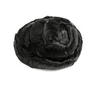 Replacement Male Hair Prosthesis Human System Men's Toupee Lace Top Injected PU Skin Knotless Systems(1C - Black,8x10)