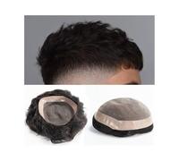 Replacement Men Hair Toupee Fine Mono Top with NPU Around Men's Hairpiece 6" Indian Hair Replacement System Systems(1B#,5x7)