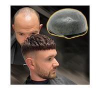 Replacement Men's Capillary Prothesis 0.08mm Thin Skin PU Base Mens Toupee Double Knotted 8×10" Human Hair HairPiece 6" Medium Density Wig Replacement Systems Systems(100% Density)