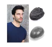 Replacement Men's Capillary Prothesis 0.08mm V Looped Full PU Base Toupee Natural Black Human Hair Male Hair System Systems